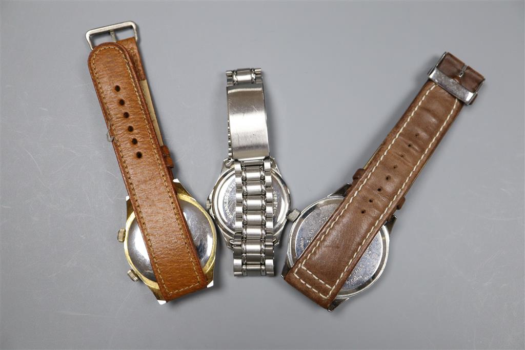 Three assorted wrist watches including Interpol, Sekonda and Mappin & Webb.